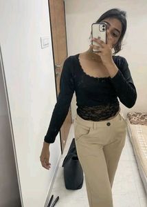Pinteresty Black Lace Trim Crop Top