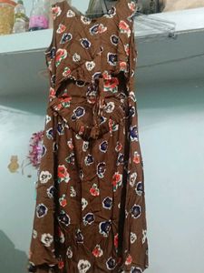 Brown Floral Print Sleeveless Dress