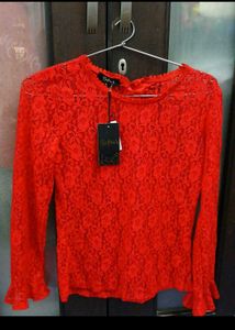 Red Lace Long Sleeve Top