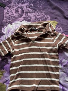 Striped Quarter Zip Collared Shirt