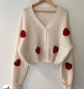 Cream Strawberry Knit Cardigan