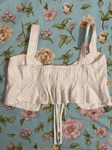 White Lace-Up Crop Top