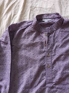 Men's Lavender Embroidered Kurta – Worn Only Once