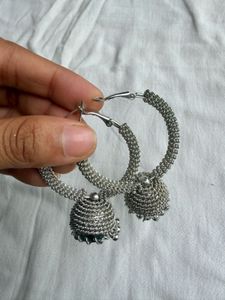 Silver Jhumka Hoop Earrings