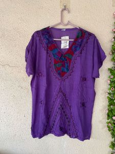 Vibrant Purple Embroidered Kurta Top