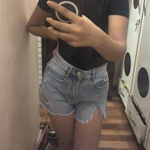 Light Wash Distressed Denim Shorts
