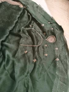 Elegant Dark Green Embellished Saree