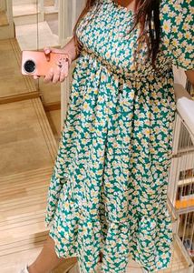 Charming Floral Print Puff Sleeve Dress