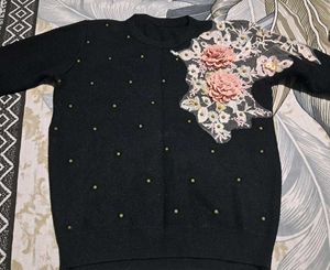 Black Embellished Knit Sweater