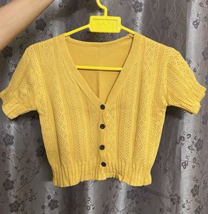 Yellow Button-Up Cropped Cardigan
