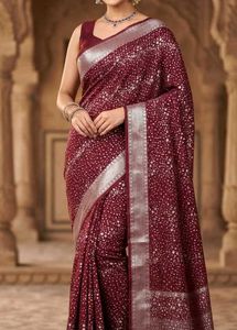 Elegant Maroon Saree with Silver Motifs