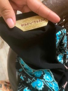Black Kurta with Blue Floral Embroidery