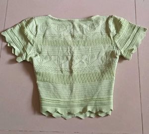 Sage Green Knit Short-Sleeve Buttoned Cardigan
