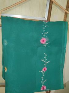 Embroidered Teal Green Scarf