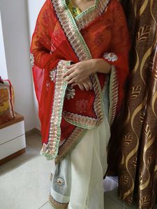 Elegant Red & Cream Saree