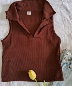 Ribbed Polo Tank Top