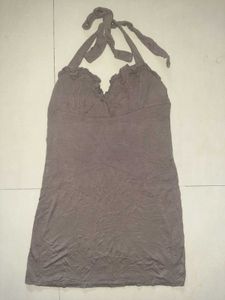 🤎 Rare Taupe Ruched Halter Neck Long Top