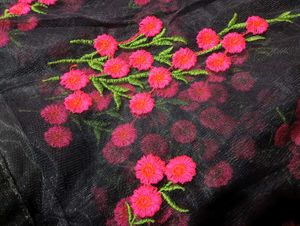 Elegant Black Saree with Pink Floral Embroidery