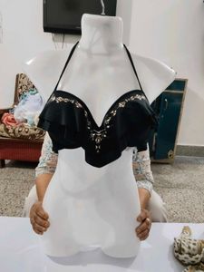 CENSORED European Brand Black Ruffled Halter Bikin
