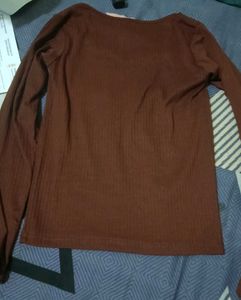 Brown Ribbed Long Sleeve Top