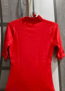 Vibrant Red Mock Neck Top