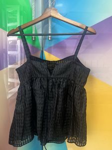 Chic Black Sheer Checkered Babydoll Top
