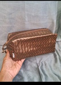 Bronze brown Woven Cosmetic Pouch