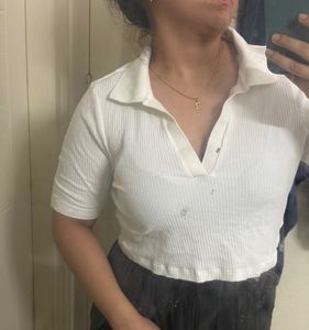 H&amp;M Ribbed Collared Crop Top