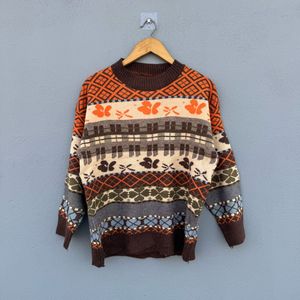Vintage Patterned Knit Sweater