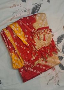 Bandhani Dupatta - Red,Yellow & Orange