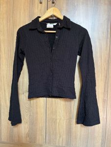Black Textured Bell Sleeve fitted shirt