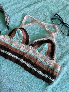 Boho Striped Crochet Bikini Top