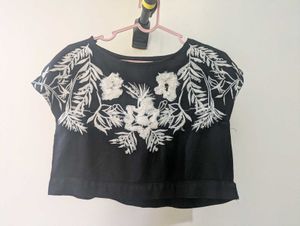 Midnight Bloom Embroidered Crop Top"