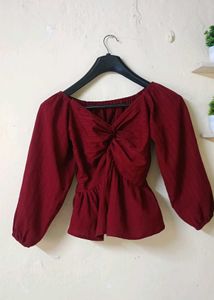 Maroon Twist Front Peplum Top