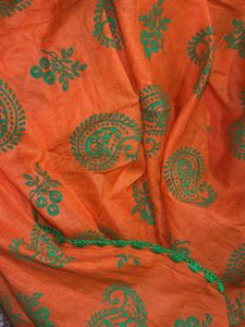 Orange Printed Dupatta with Tassels – Ethnic &amp; Sty