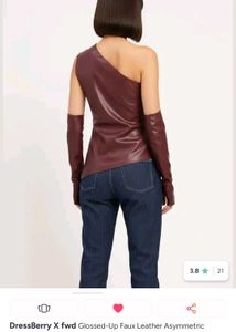 Glossed-Up Faux Leather Asymmetric Top