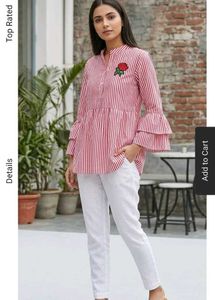 Striped Peplum Top with Rose Detail
