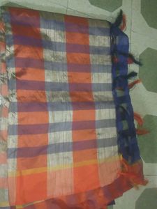 Orange Checked Saree