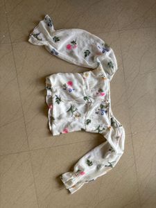 White Floral Print Crop Top