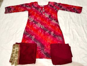 Vibrant Floral Kurta Set with Dupatta