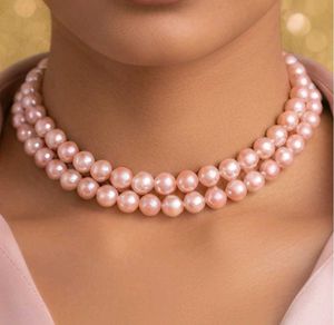 Elegant Pink Pearl Necklace &amp; Earring Set