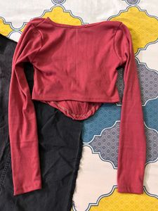 Pink Long Sleeve Crop Top