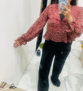 Chic Floral Print Peplum Top