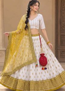 Elegant White & Gold Lehenga Set