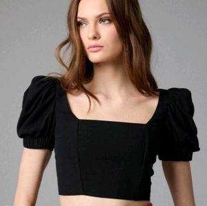Black Puff Sleeve Crop Top