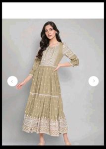 W brand Olive Green Tiered Embroidered Gown