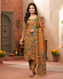 Stylish Orange Floral Kurta Set with Dupatta