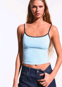 Cute Baby Blue Spaghetti Strap Crop Top