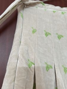 Premium velvety Cream Skirt with Green Print