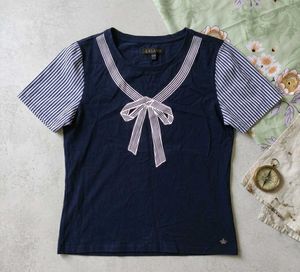 Navy Blue T-Shirt with Bow Detail